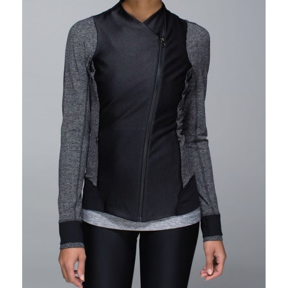 Lululemon Jacket Emerge Renewed Women Size 6 Gray Black Full Zip Moto Style Luon